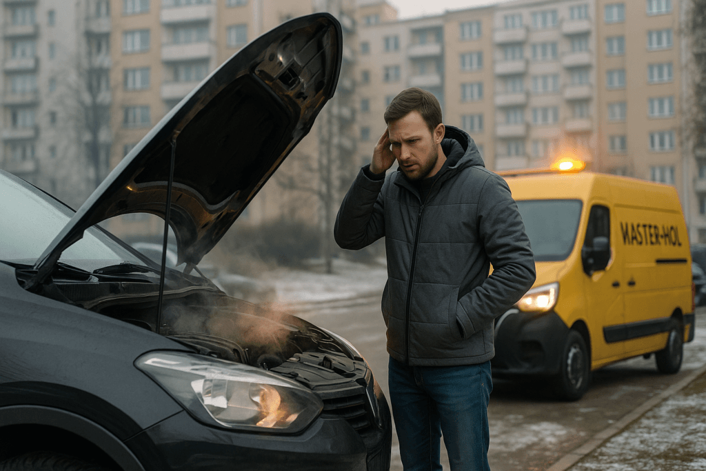 Pomoc drogowa MASTER-HOL uruchamia samochód na parkingu w Lublinie